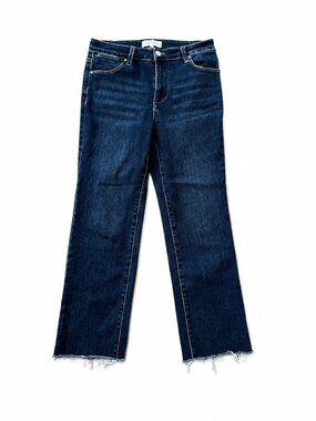 Risen Jeans Dark Wash Stretch Denim Raw Hem Straight Leg Jeans Size 19/29